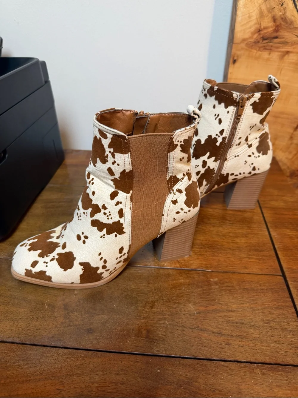 Cow Print Ankle Boots - Women